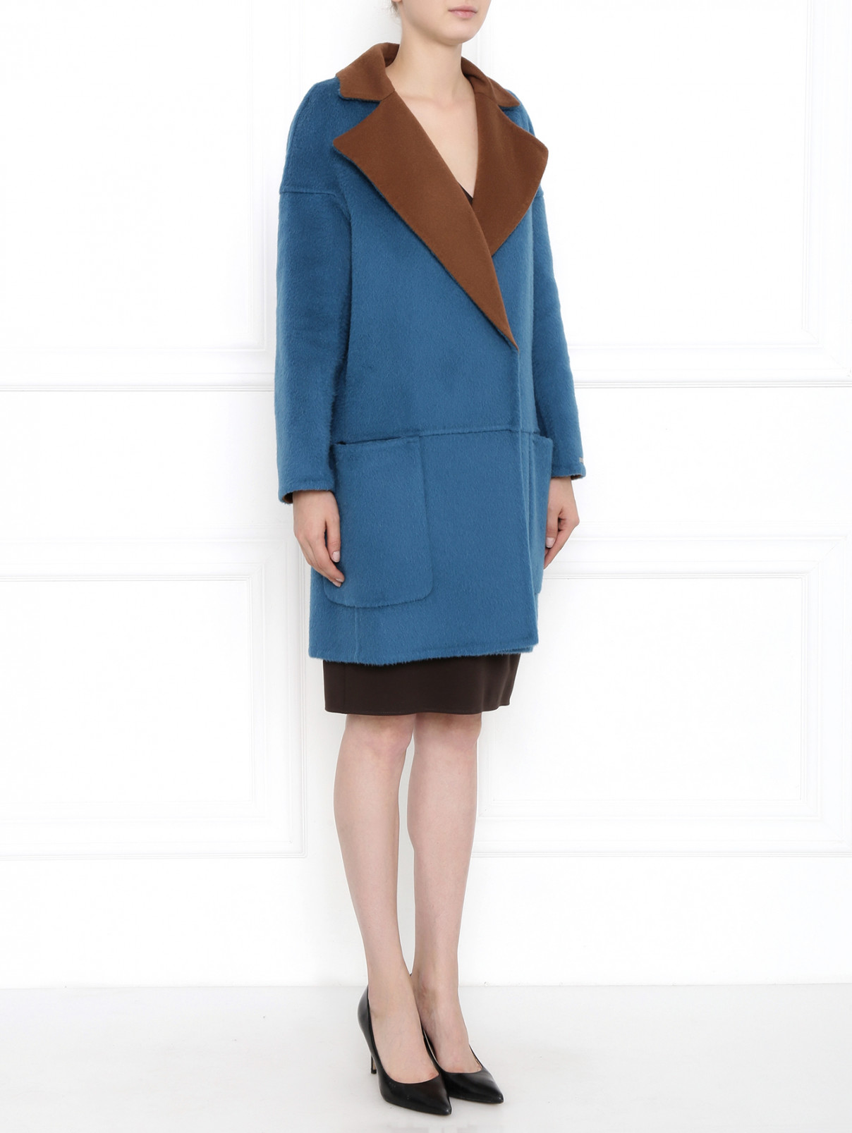 Пальто двубортное из смесовой шерсти Sportmax  –  Модель Общий вид  – Цвет:  Синий