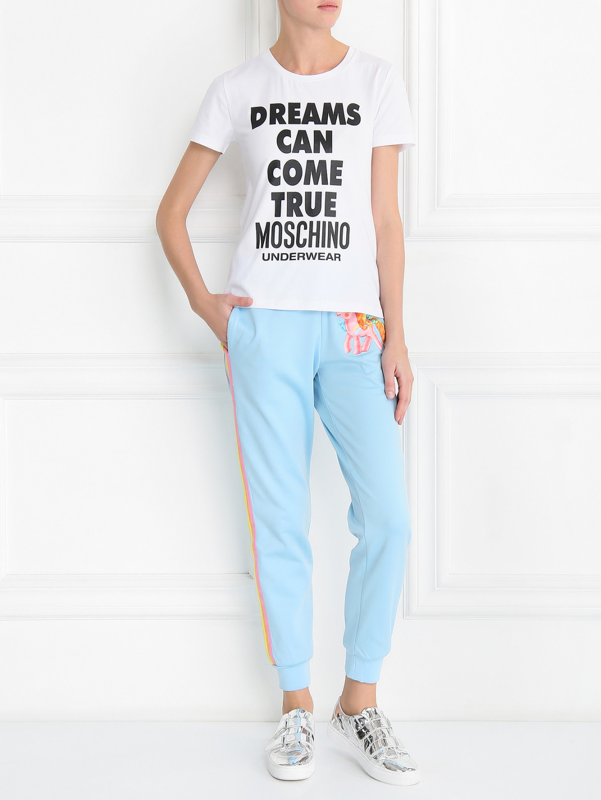 Спортивные брюки из хлопка с вышивкой Moschino Couture  –  Модель Общий вид  – Цвет:  Синий