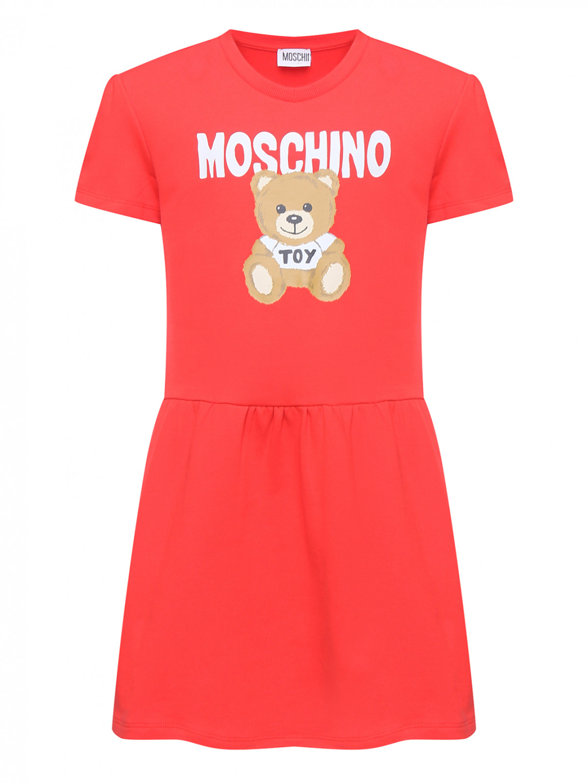 Трикотажное платье с принтом Moschino  –  Общий вид  – Цвет:  Красный