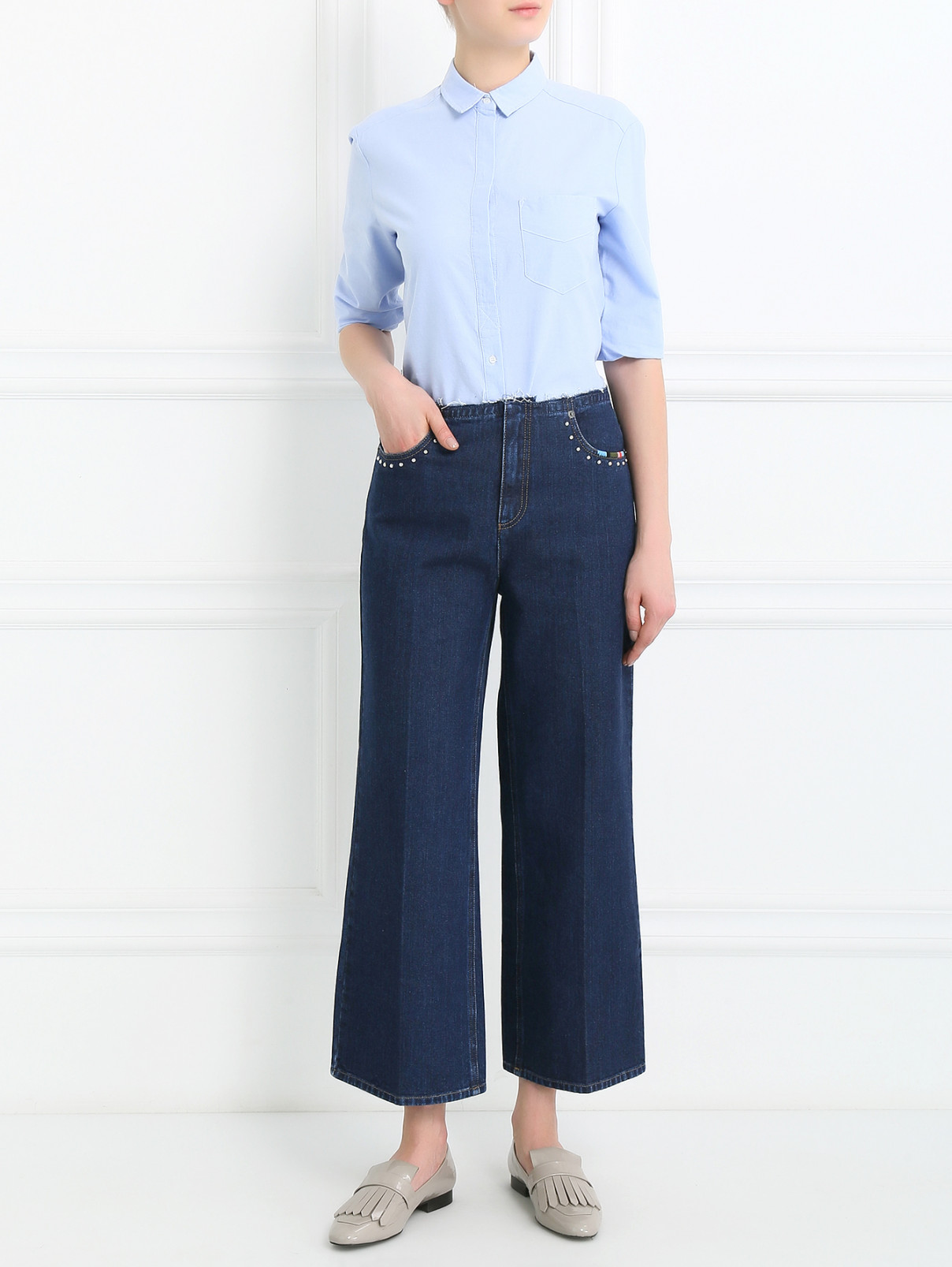 Укороченные джинсы свободного кроя Sonia Rykiel  –  Модель Общий вид  – Цвет:  Синий