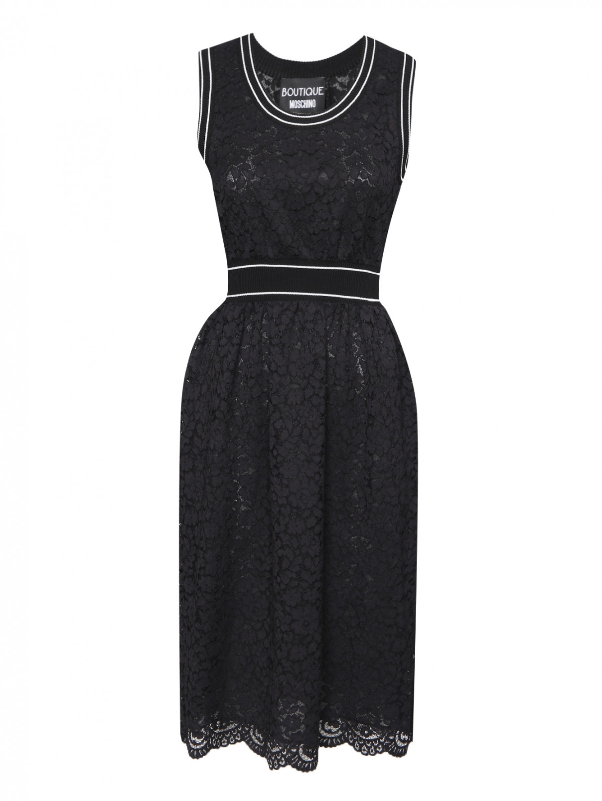 Платье-миди из кружева Moschino Boutique  –  Общий вид  – Цвет:  Черный