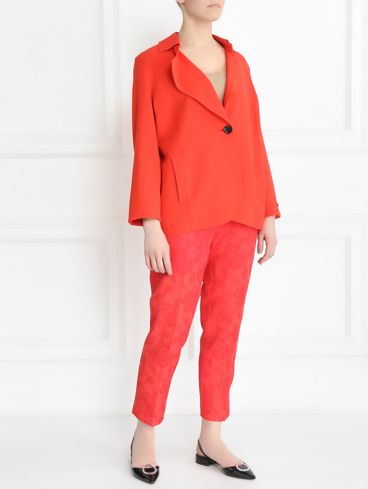 Укороченные брюки с цветочной вышивкой Marina Rinaldi  –  Модель Общий вид  – Цвет:  Красный