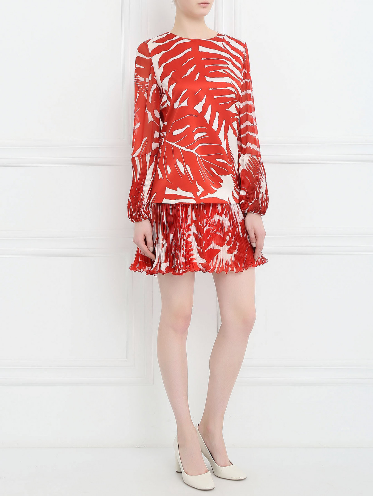Платье из шелка с плиссированной отделкой Ermanno Scervino  –  Модель Общий вид  – Цвет:  Красный