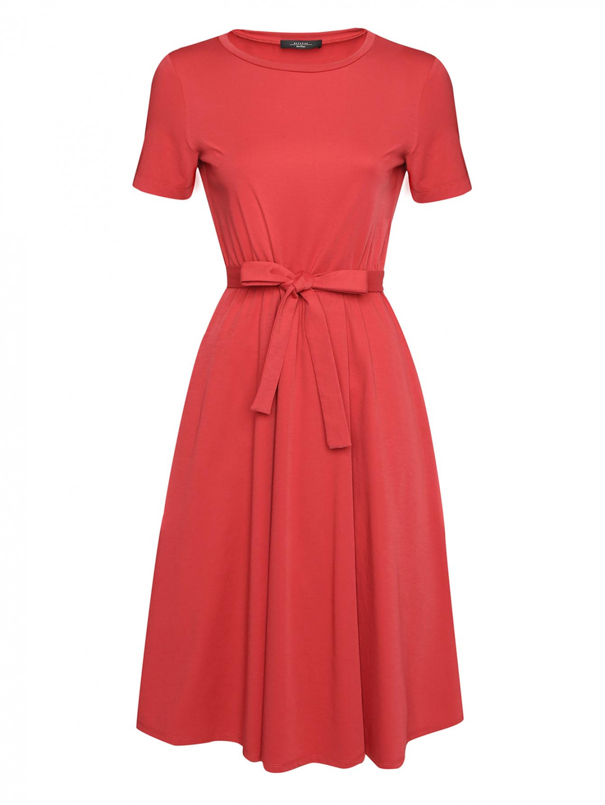 Платье трикотажное со сборкой на талии Weekend Max Mara  –  Общий вид  – Цвет:  Красный