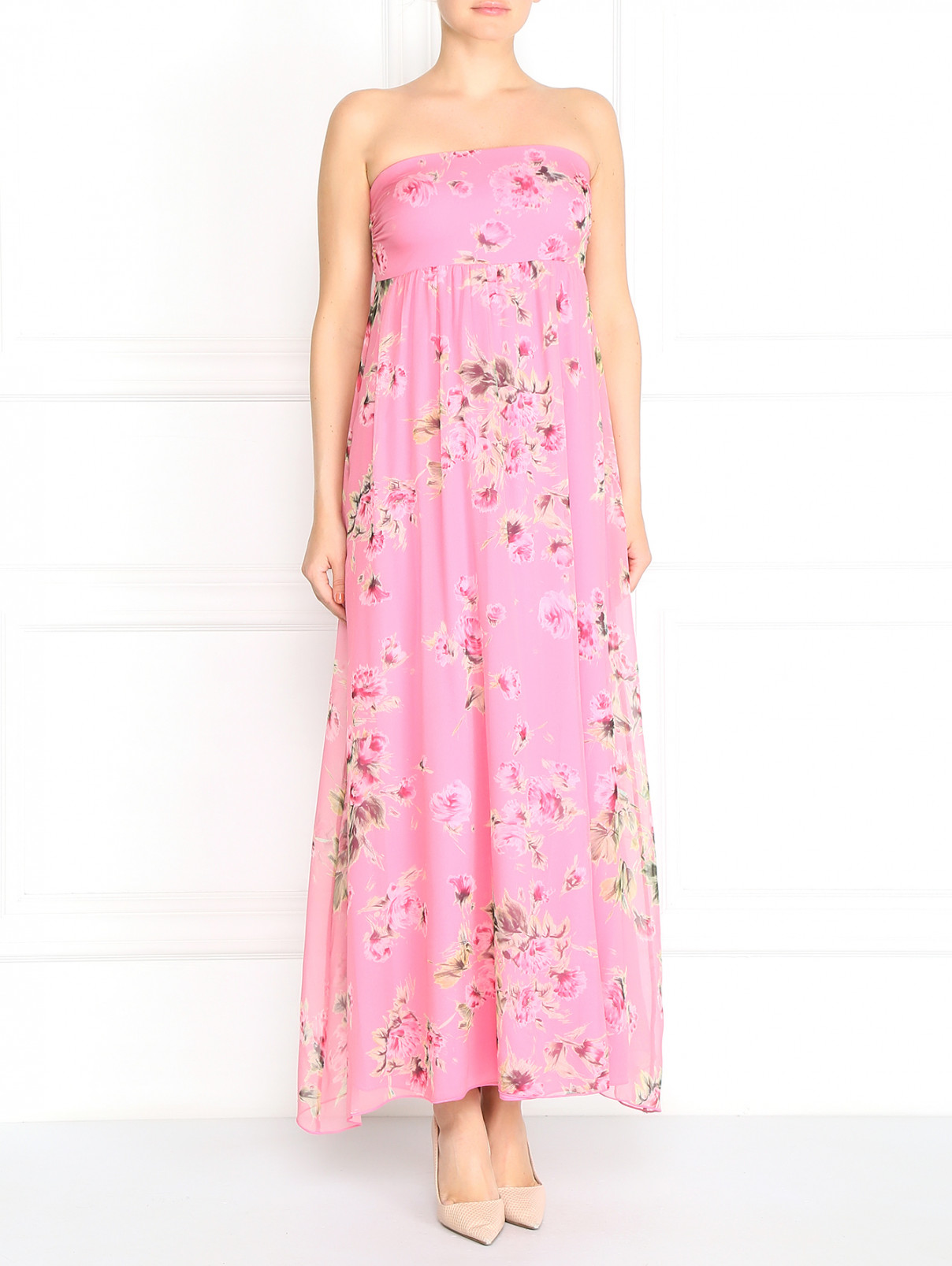 Платье-макси из шелка с цветочным узором Max Mara  –  Модель Общий вид  – Цвет:  Розовый