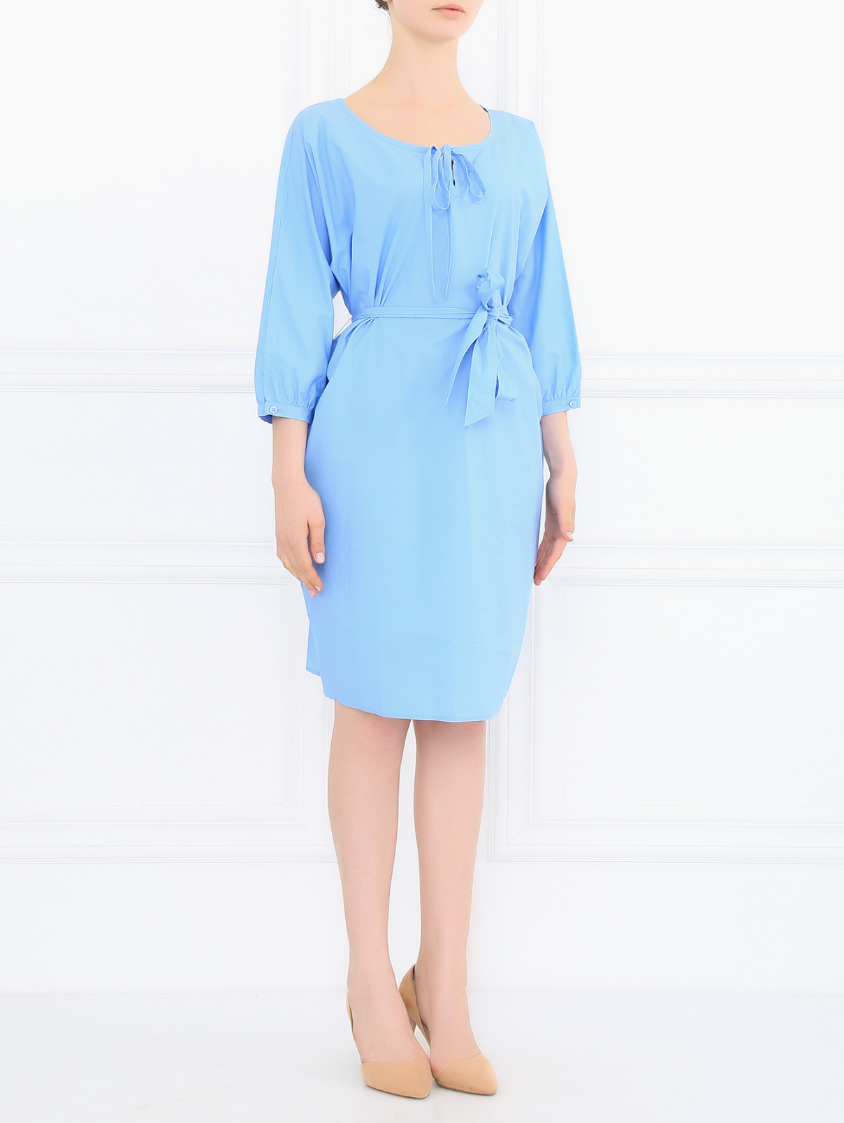 Платье из хлопка с рукавами 3/4 Moschino Cheap&Chic  –  Модель Общий вид  – Цвет:  Синий