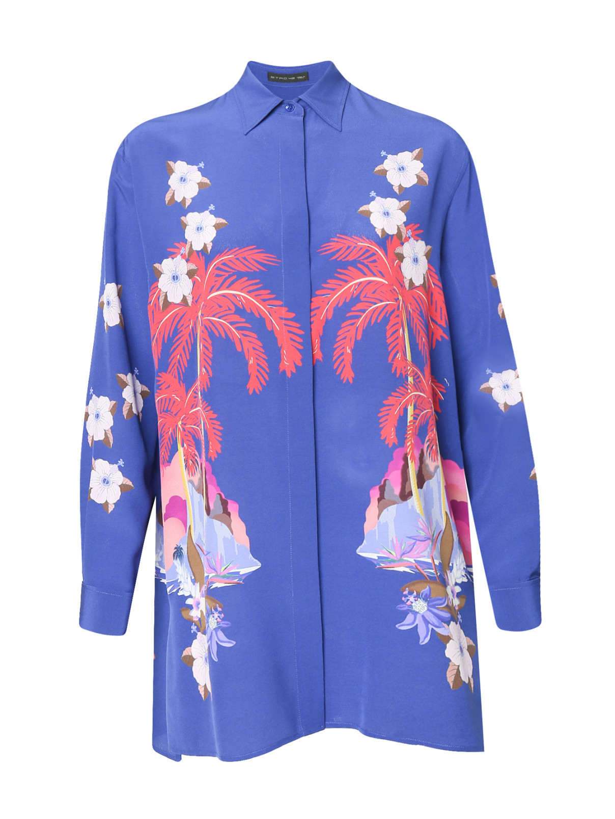 Блуза из шелка с узором Etro  –  Общий вид  – Цвет:  Синий