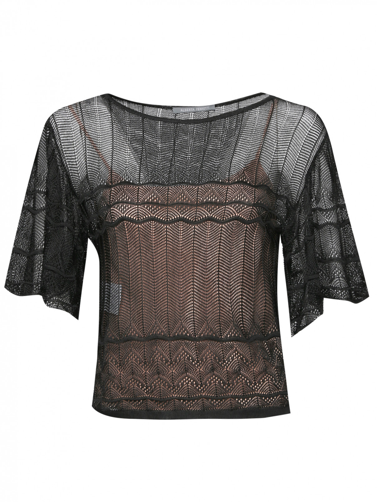 Блуза с короткими рукавами Alberta Ferretti  –  Общий вид  – Цвет:  Черный