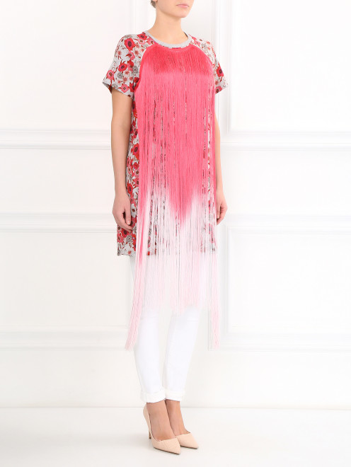 Платье с бахромой из хлопка с цветочным принтом  Giamba - Модель Верх-Низ