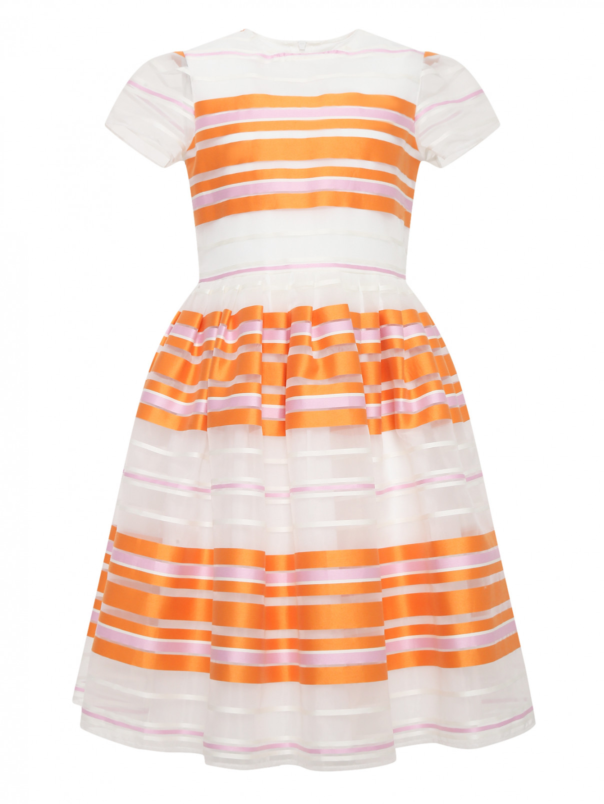 Платье из набивной ткани в полоску Il Gufo  –  Общий вид  – Цвет:  Оранжевый