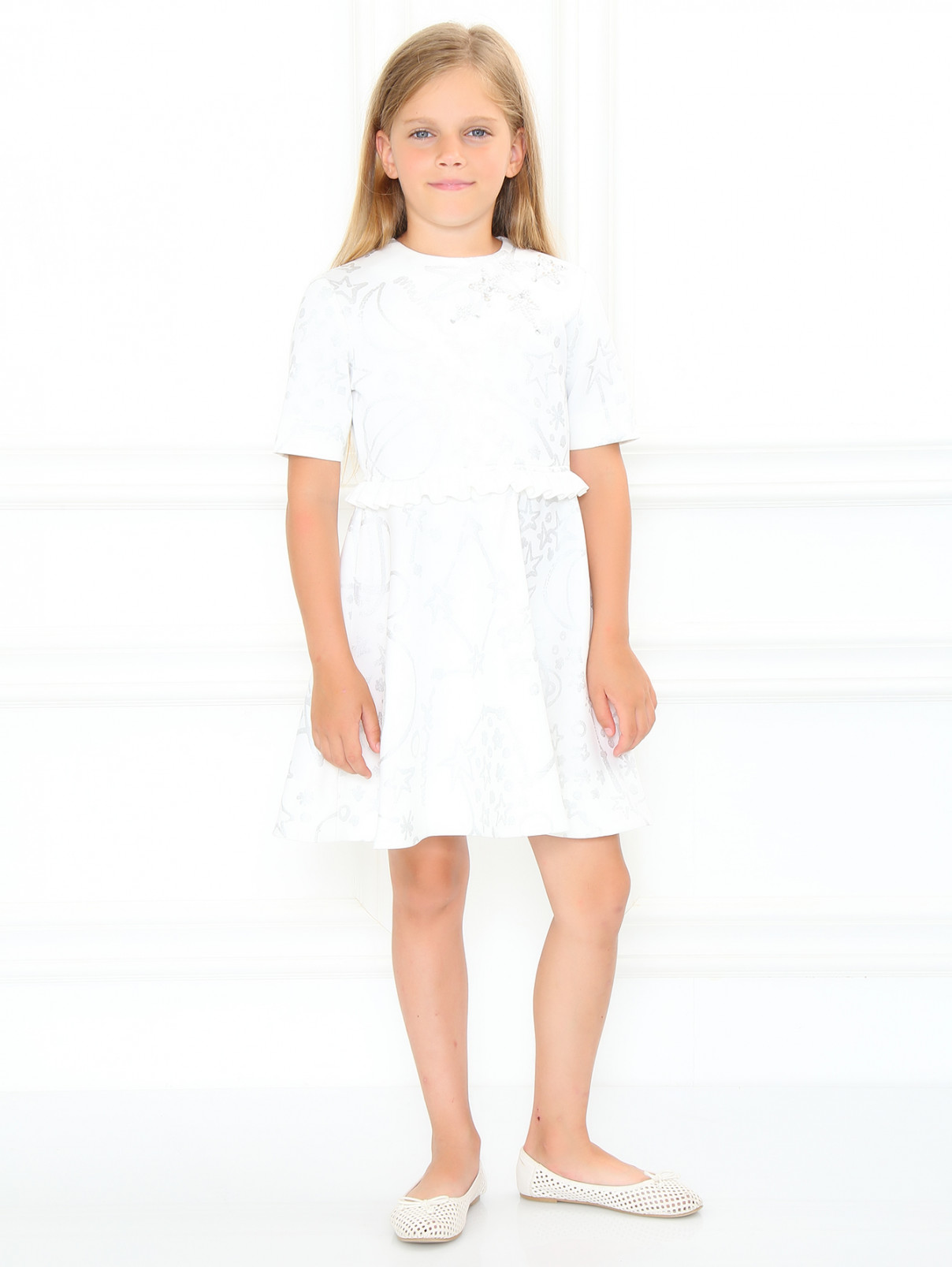 Платье с узором декорированное кристаллами MiMiSol  –  Модель Общий вид  – Цвет:  Белый