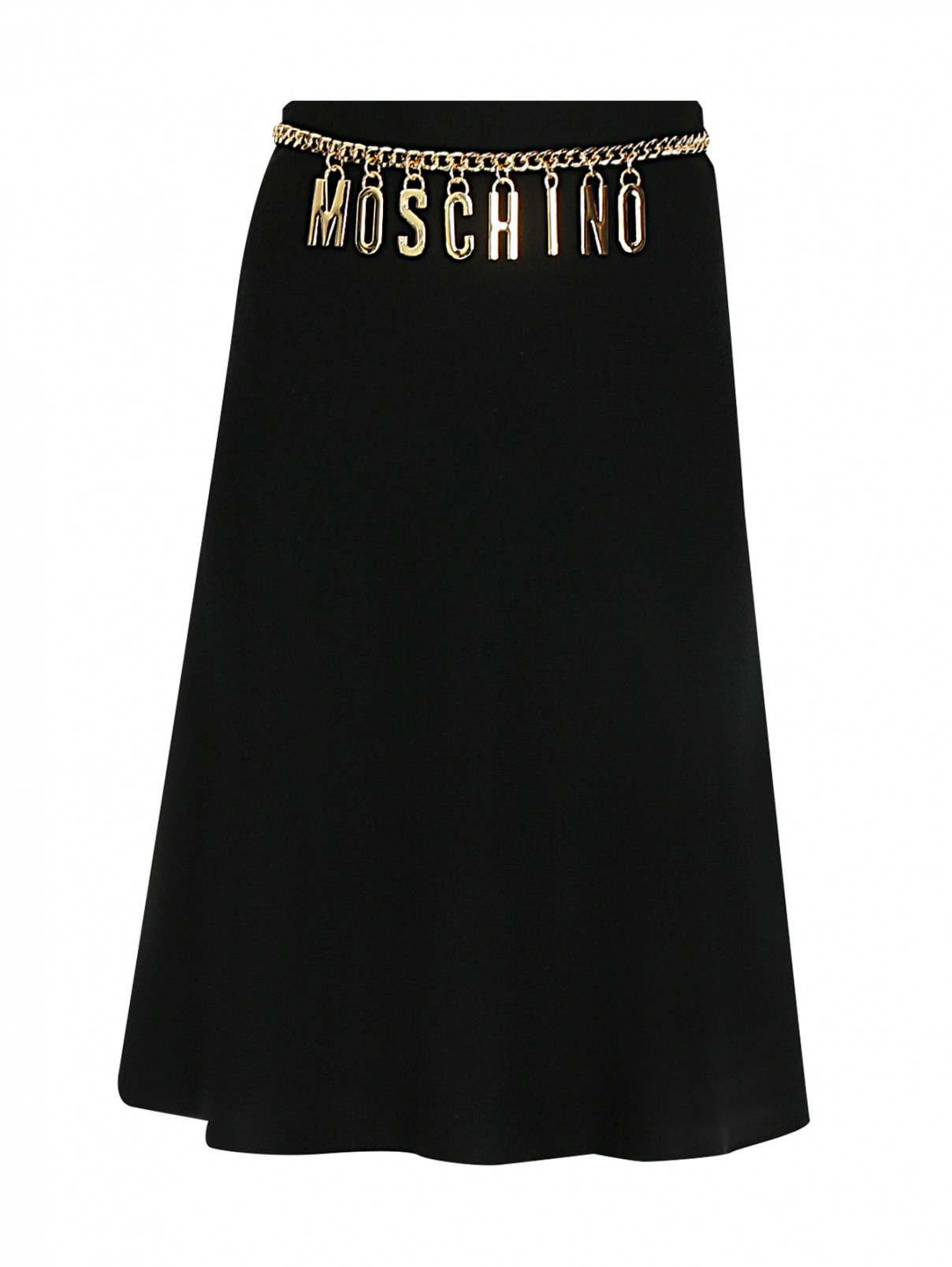 Трикотажная юбка из шерсти с металлической фурнитурой Moschino  –  Общий вид  – Цвет:  Черный