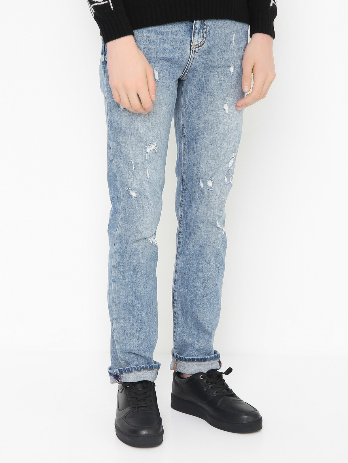 Прямые джинсы с разрезами Philipp Plein  –  МодельВерхНиз  – Цвет:  Синий