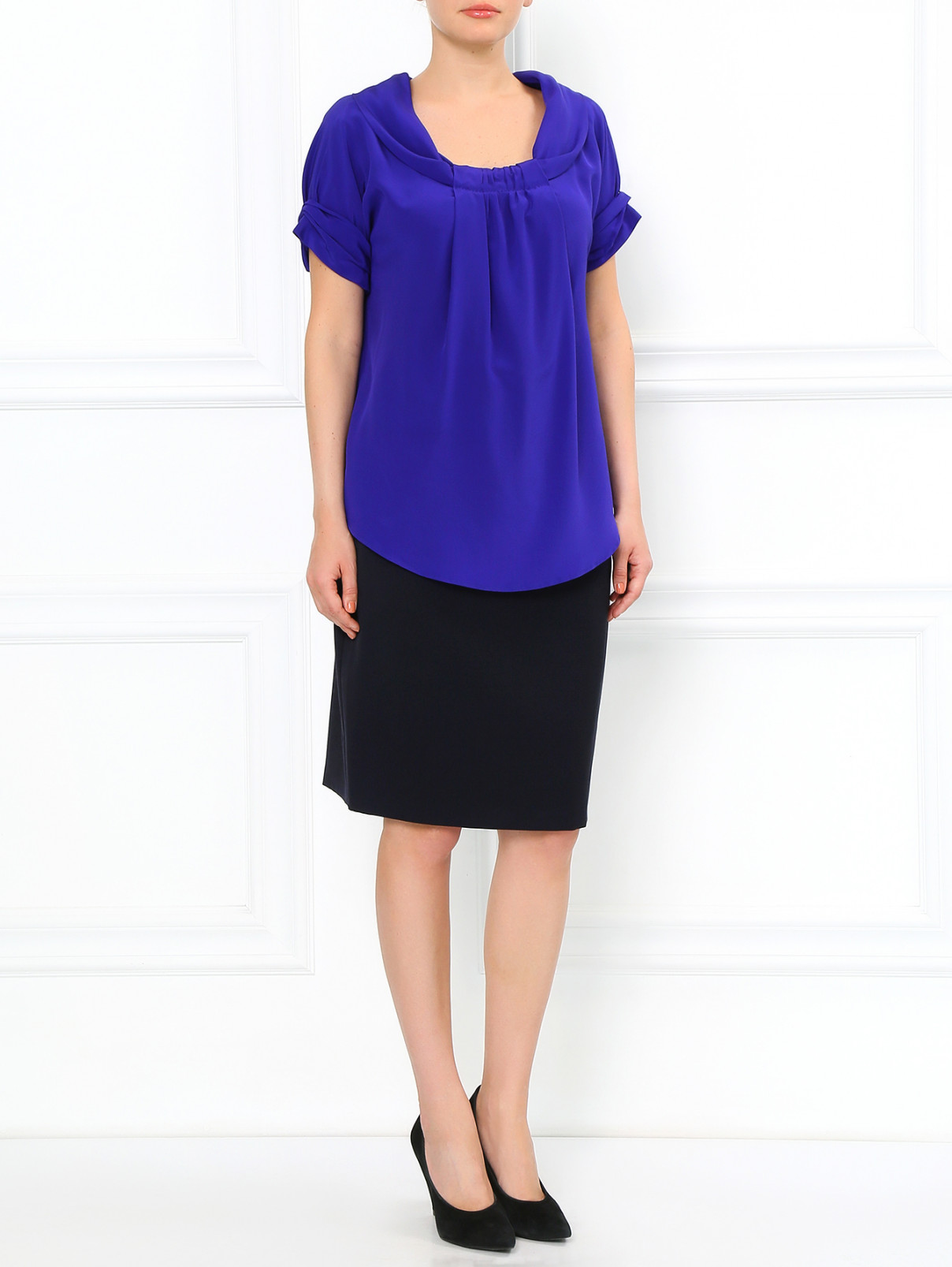 Блуза из шелка с драпировкой Moschino  –  Модель Общий вид  – Цвет:  Фиолетовый