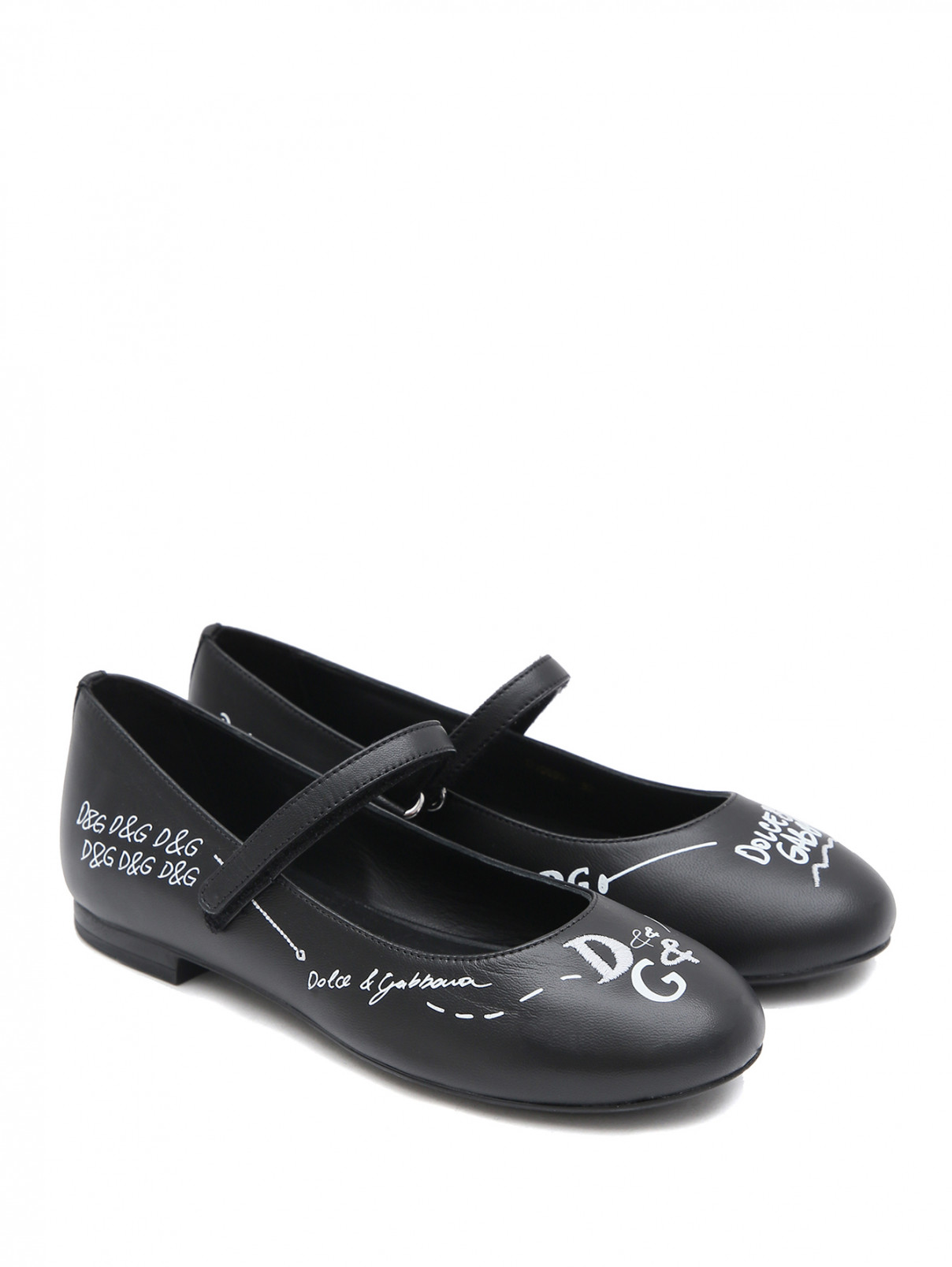Кожаные туфли с принтом Dolce & Gabbana  –  Общий вид  – Цвет:  Черный