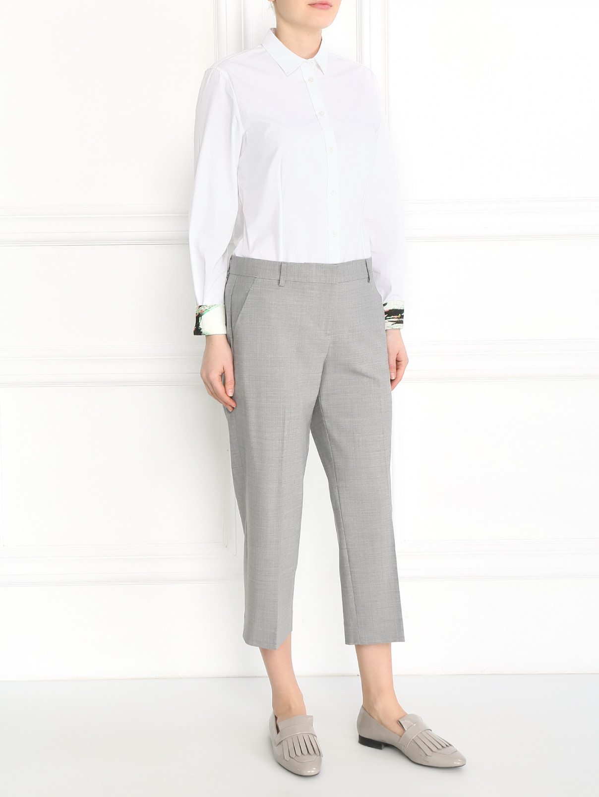 Укороченные брюки из шерсти DKNY  –  Модель Общий вид  – Цвет:  Серый