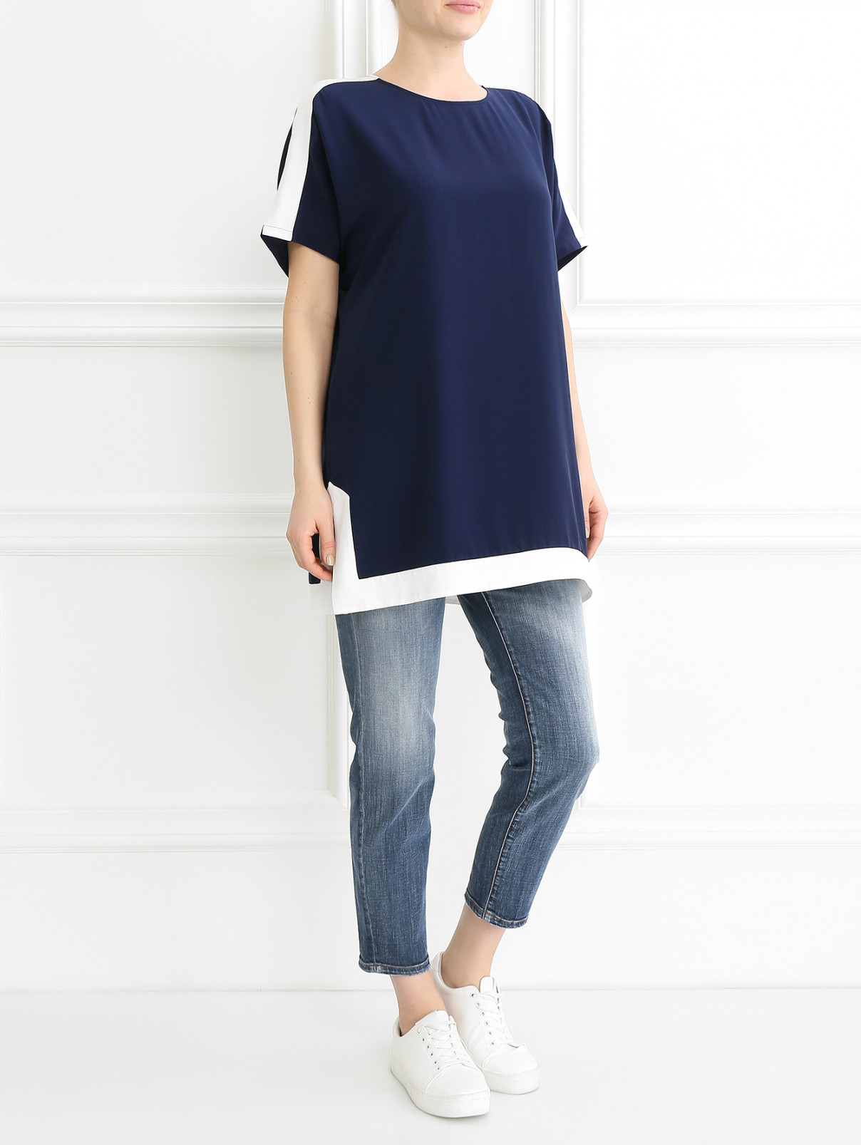 Блуза из шелка свободного кроя Tory Burch  –  Модель Общий вид  – Цвет:  Синий
