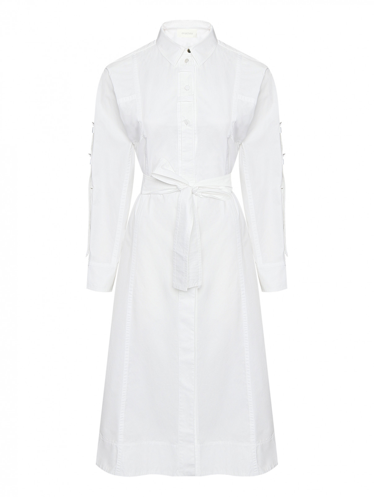 Платье-миди из хлопка с поясом Sportmax  –  Общий вид  – Цвет:  Белый