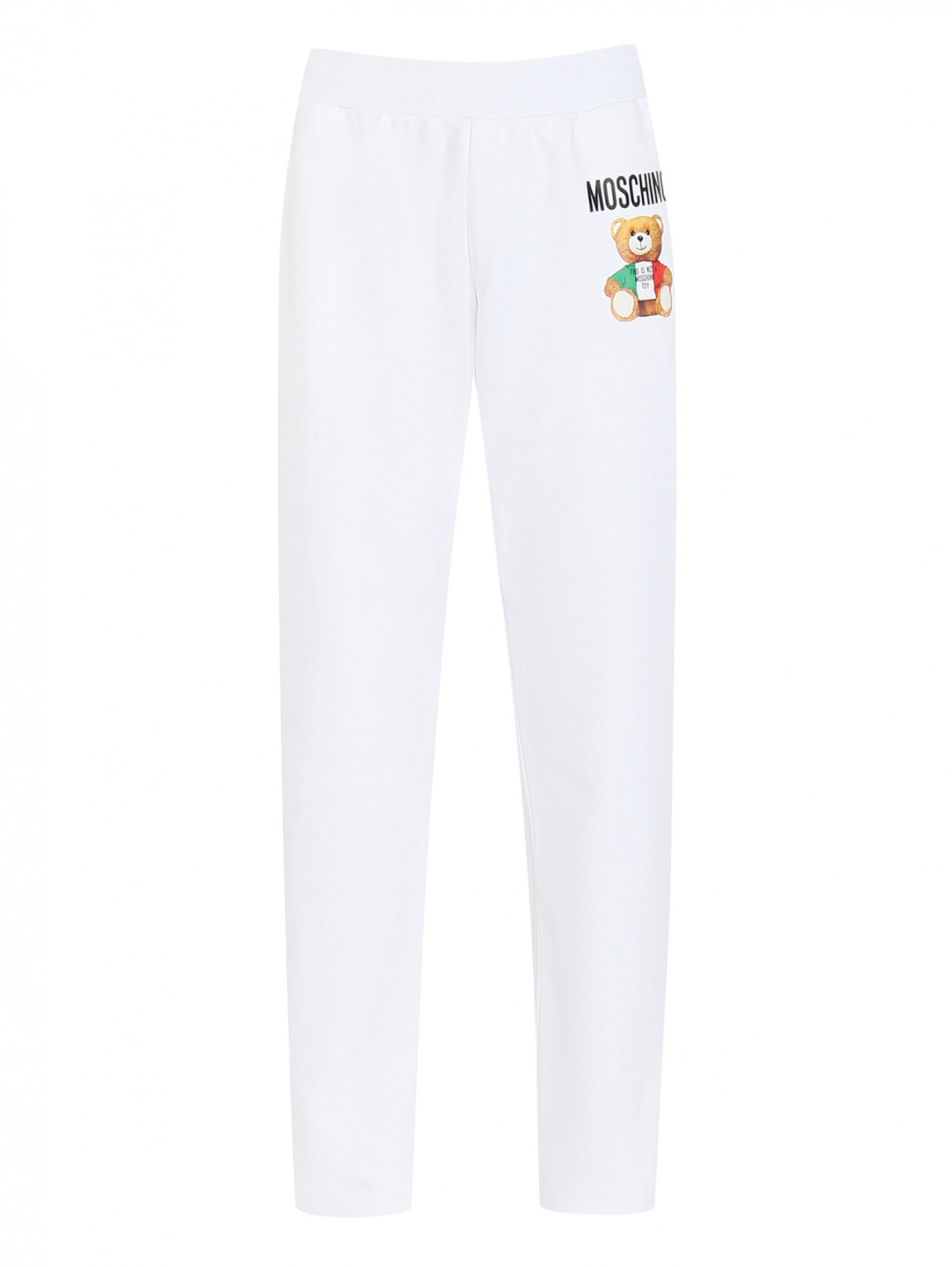 Трикотажные брюки из хлопка с принтом Moschino  –  Общий вид  – Цвет:  Белый