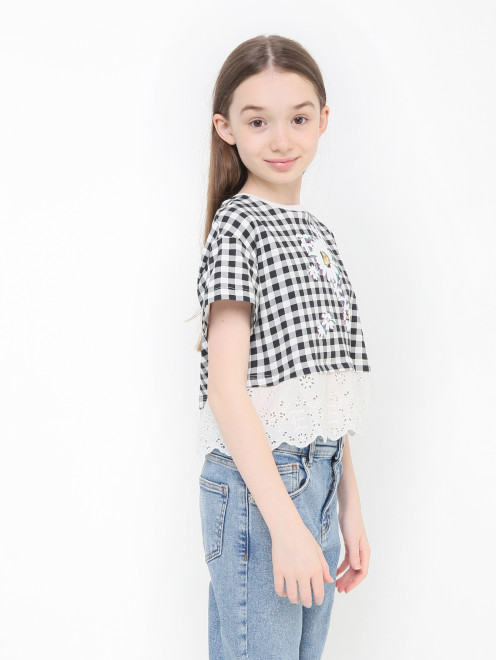 Хлопковая футболка с шитьем Ermanno Scervino Junior - МодельВерхНиз