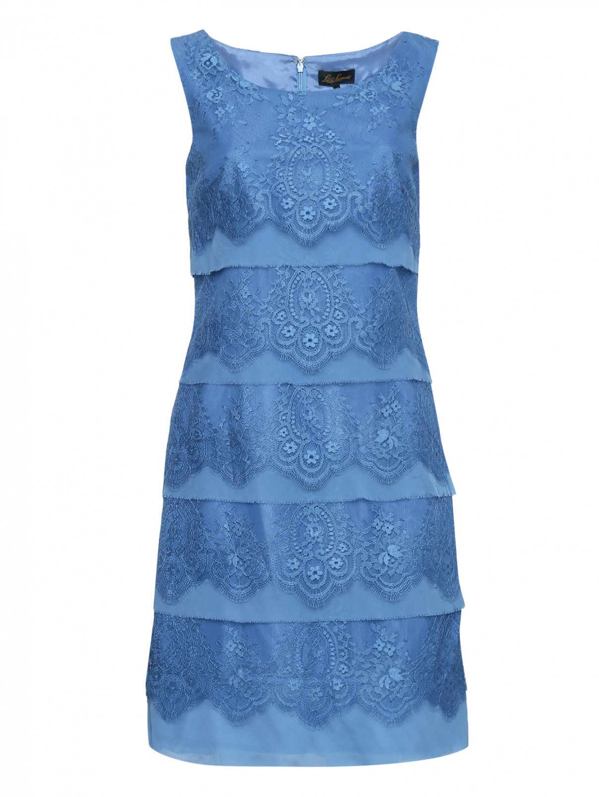 Платье из шелка с кружевной отделкой Luisa Spagnoli  –  Общий вид  – Цвет:  Синий