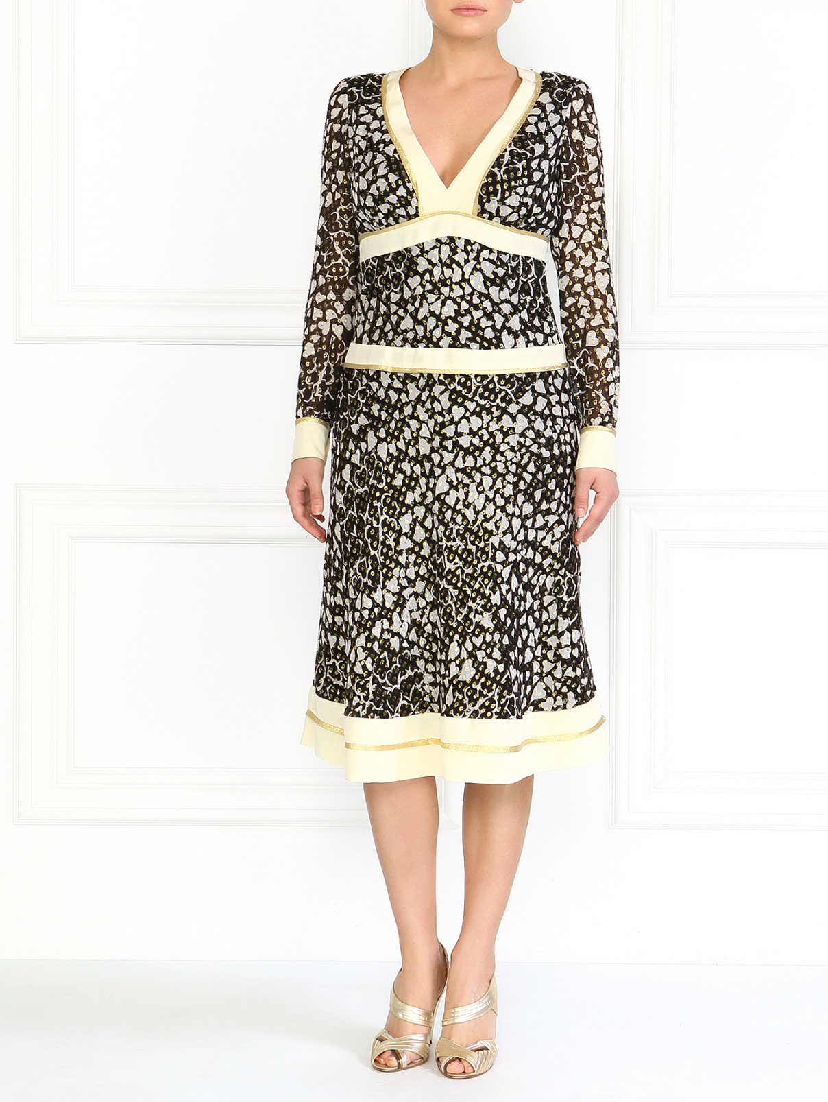 Шелковое платье с V-образным вырезом Moschino  –  Модель Общий вид  – Цвет:  Узор