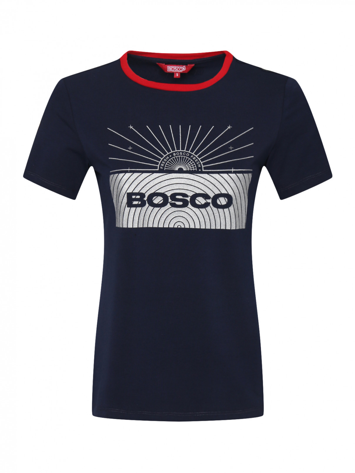 Трикотажная футболка из хлопка с аппликацией BOSCO  –  Общий вид  – Цвет:  Синий