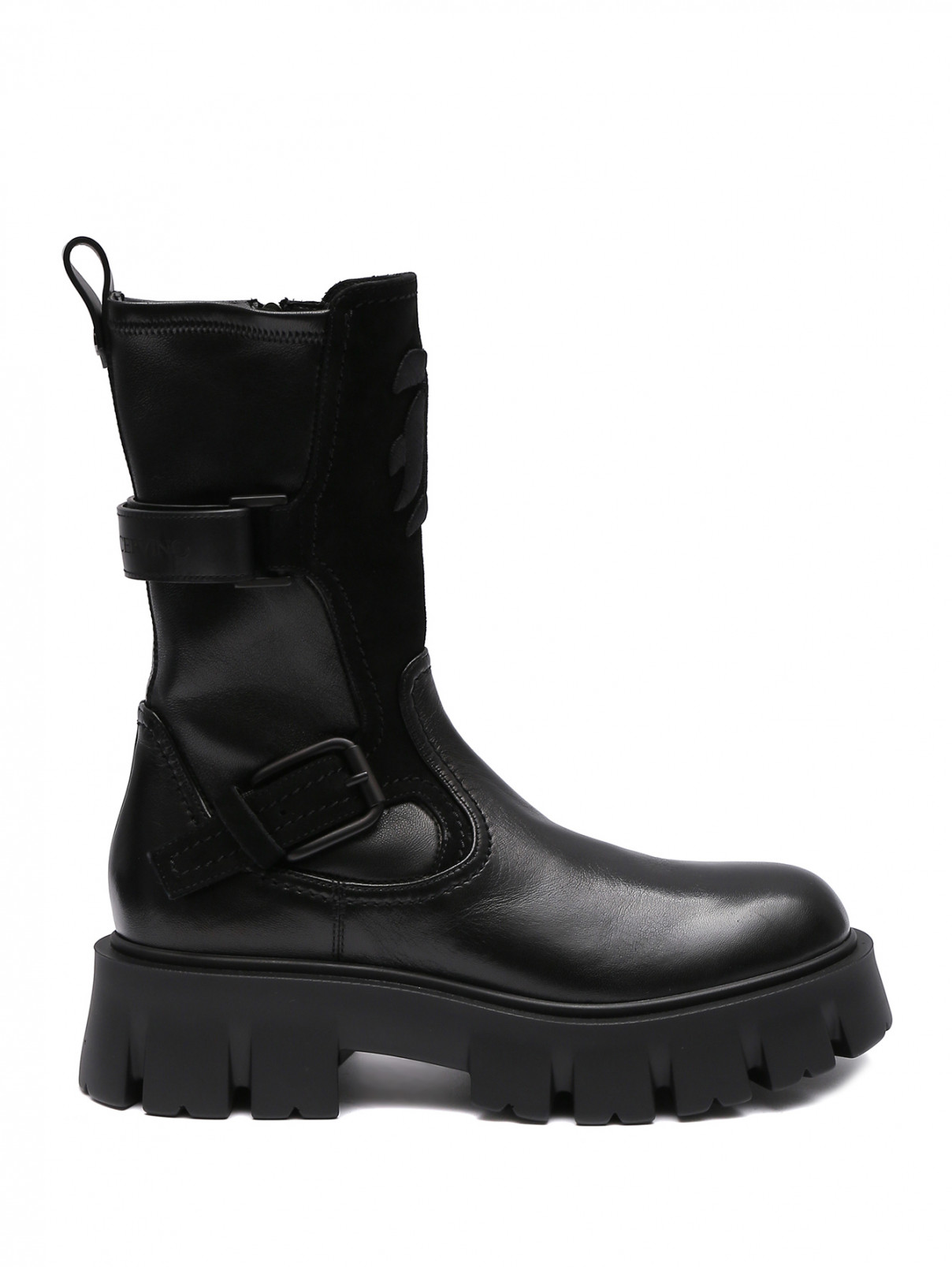 Комбинированные ботинки из кожи на грубой подошве Ermanno Scervino  –  Обтравка1  – Цвет:  Черный