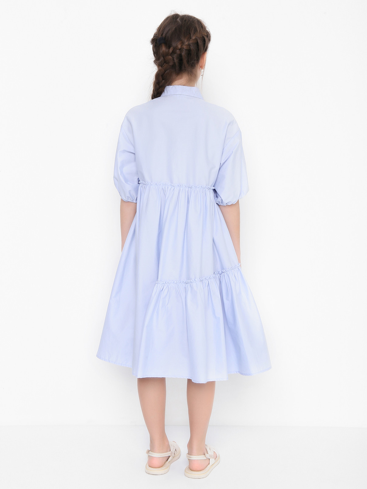 Платье из хлопка с пуговицами Il Gufo  –  МодельВерхНиз1  – Цвет:  Синий