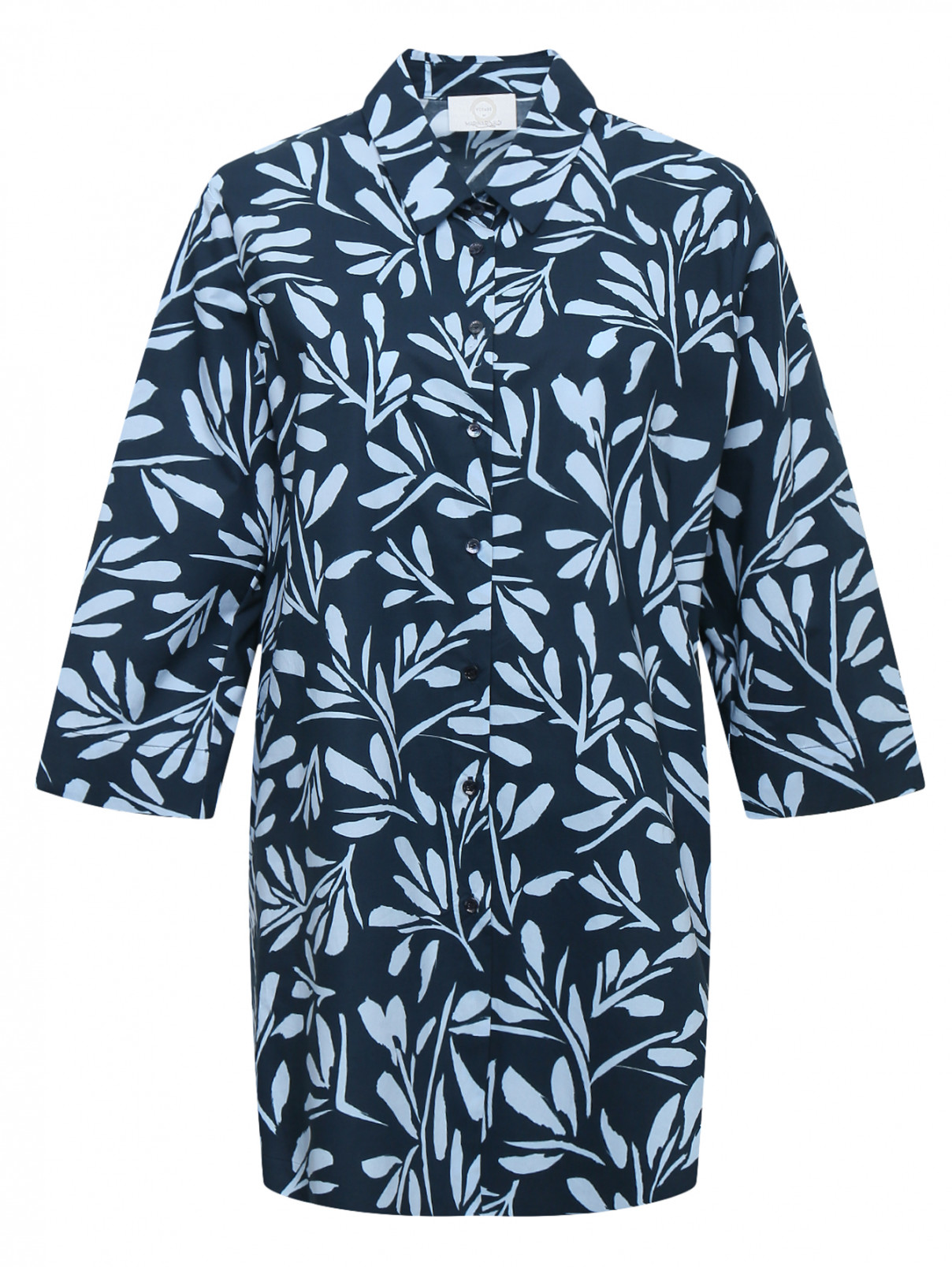 Рубашка из хлопка с узором Voyage by Marina Rinaldi  –  Общий вид  – Цвет:  Синий