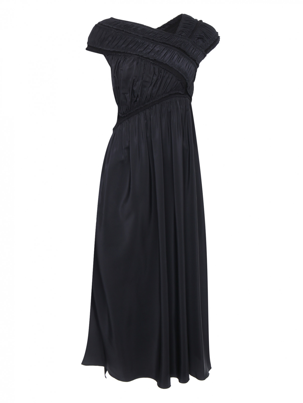 Платье из шелка с драпировкой Jil Sander  –  Общий вид  – Цвет:  Черный