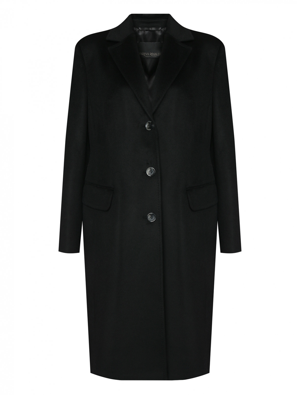 Пальто из шерсти на пуговицах с карманами Marina Rinaldi  –  Общий вид  – Цвет:  Черный