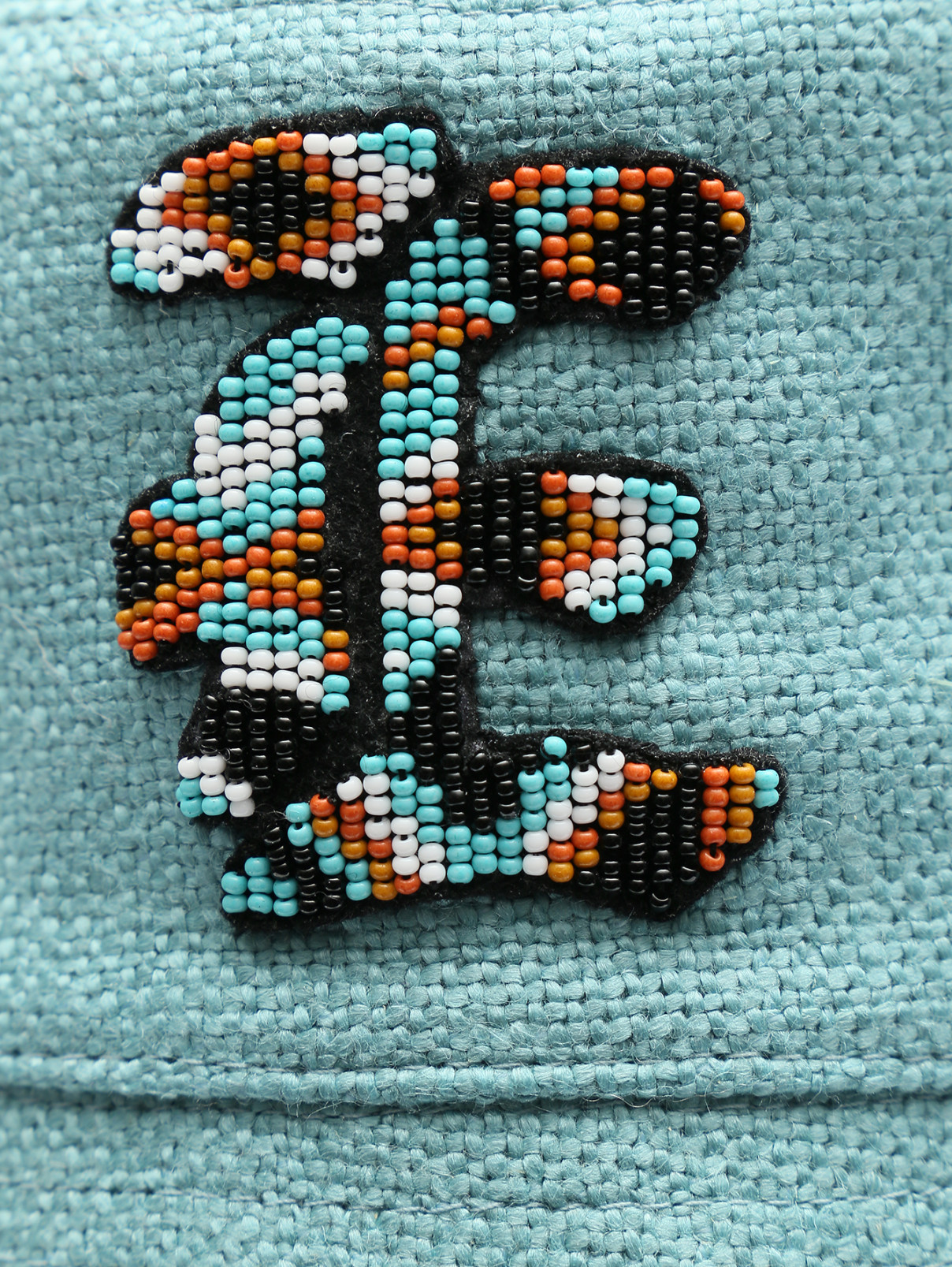 Панама из смешанного льна, декорированная бисером Ermanno Scervino  –  Деталь  – Цвет:  Синий
