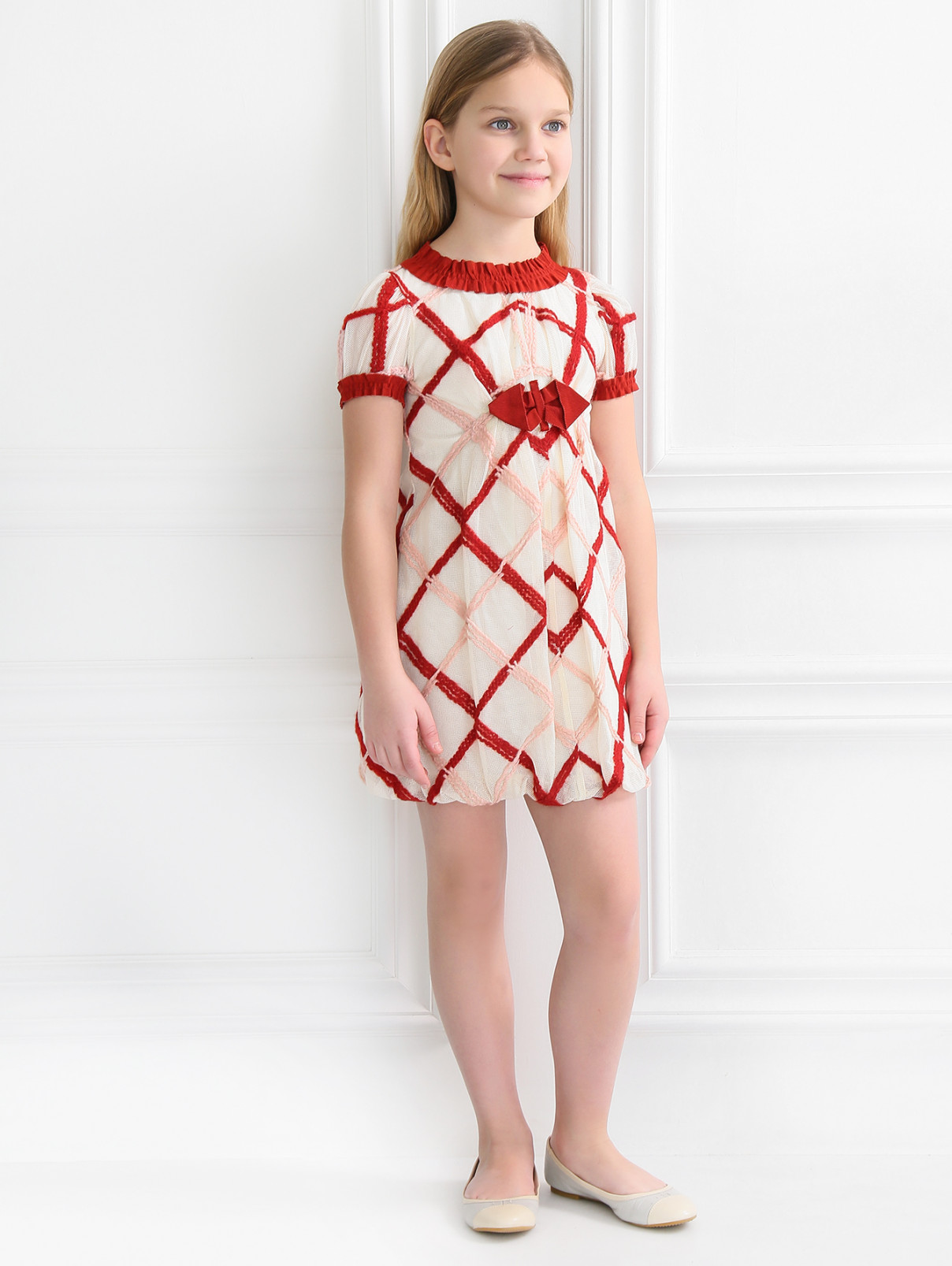 Платье из хлопка с фактурной отделкой MiMiSol  –  Модель Общий вид  – Цвет:  Красный