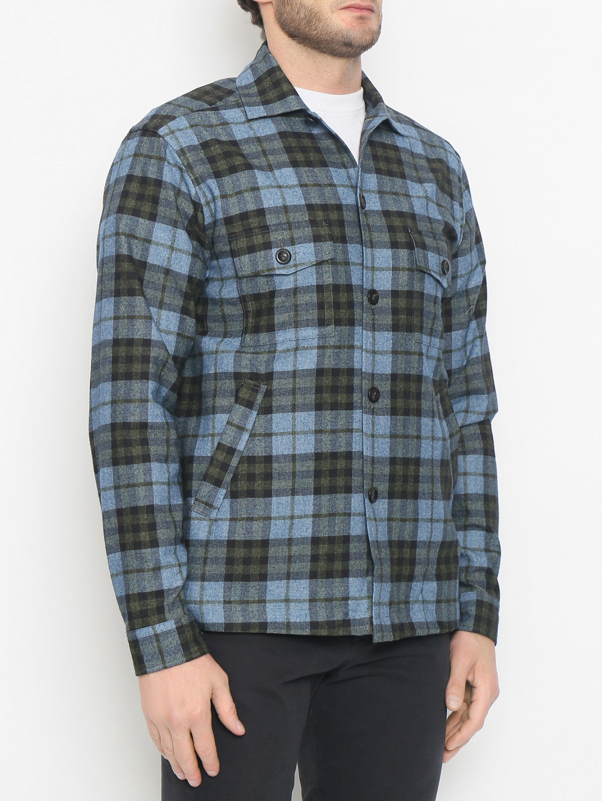 Рубашка из хлопка и шерсти с накладными карманами Eton  –  МодельВерхНиз  – Цвет:  Узор