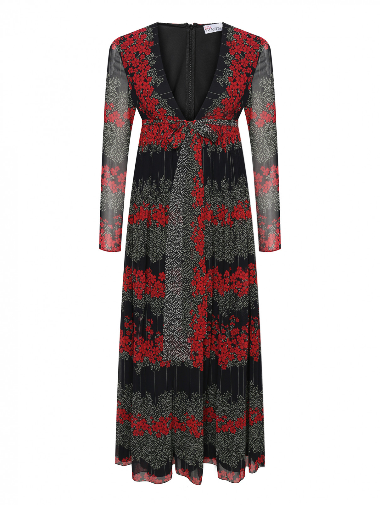 Платье-миди свободного кроя с цветочным узором Red Valentino  –  Общий вид  – Цвет:  Черный