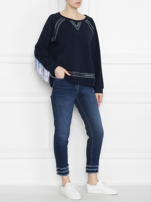 Свитшот хлопковый с бахромой и вышивкой Marina Rinaldi - МодельОбщийВид