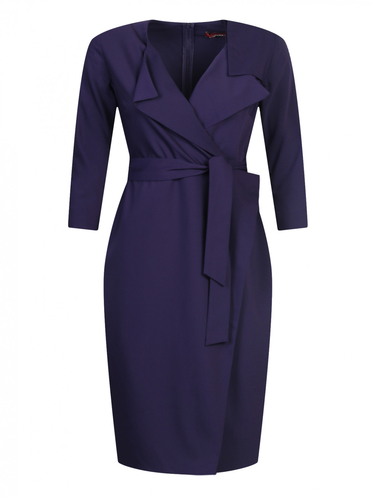 Платье-футляр из шерсти с драпировкой BOSCO  –  Общий вид  – Цвет:  Фиолетовый