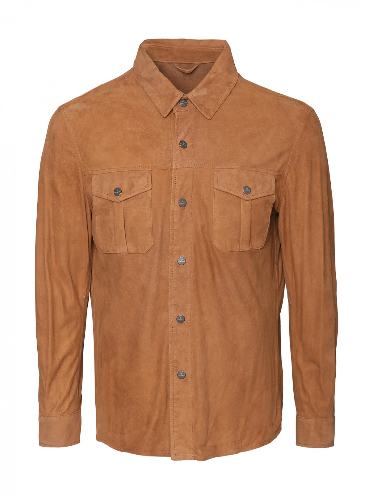 Куртка-рубашка из замши с накладными карманами Giampaolo  –  Общий вид  – Цвет:  Коричневый