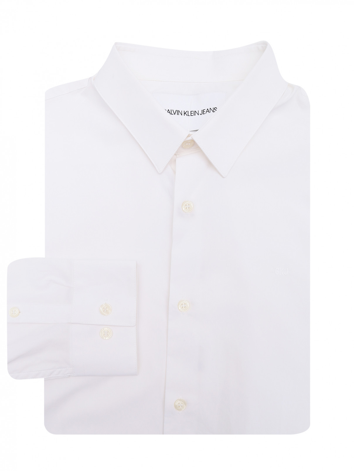 Рубашка из хлопка с вышивкой Calvin Klein  –  Общий вид  – Цвет:  Белый