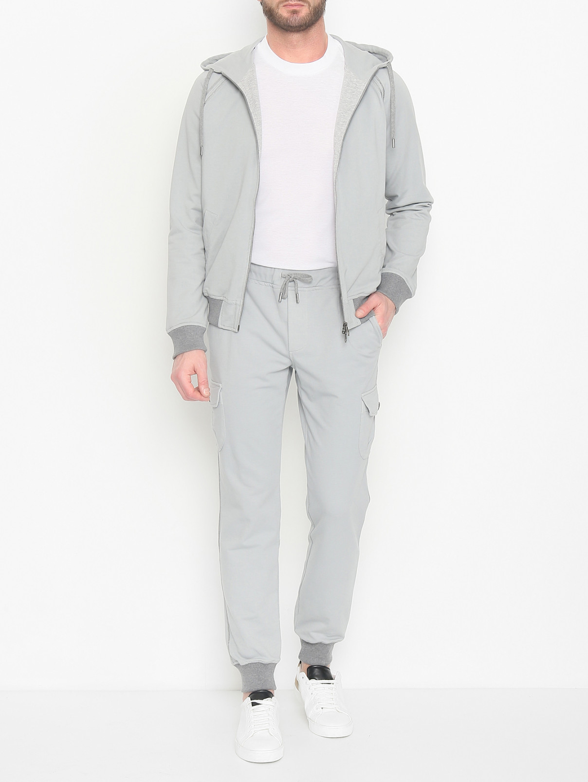 Трикотажные брюки из хлопка с карманами Capobianco  –  МодельОбщийВид  – Цвет:  Серый