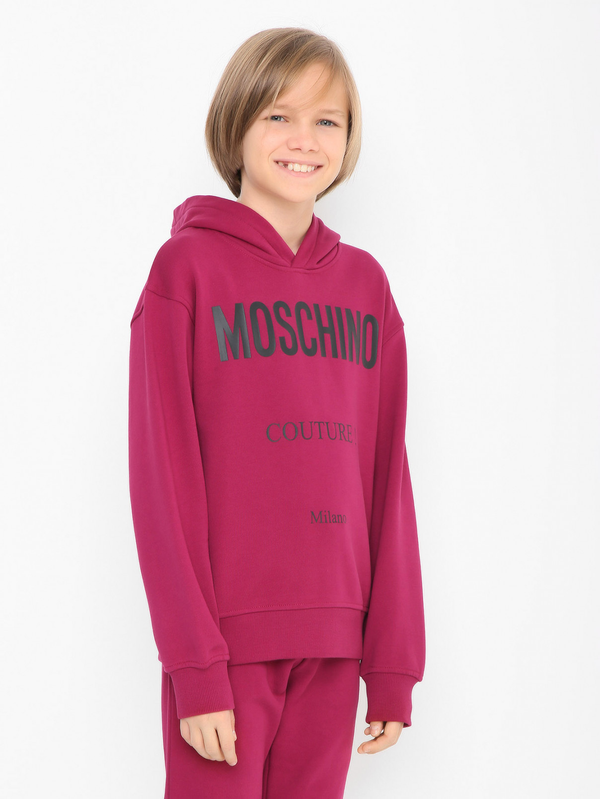 Толстовка из хлопка с логотипом Moschino  –  МодельВерхНиз  – Цвет:  Фиолетовый