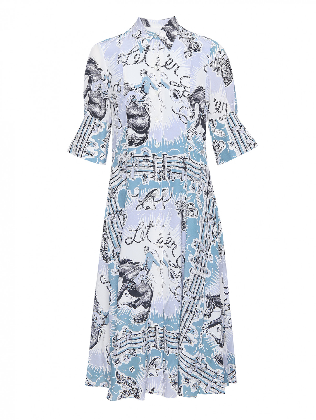Платье-миди из шелка с узором Paul Smith  –  Общий вид  – Цвет:  Узор