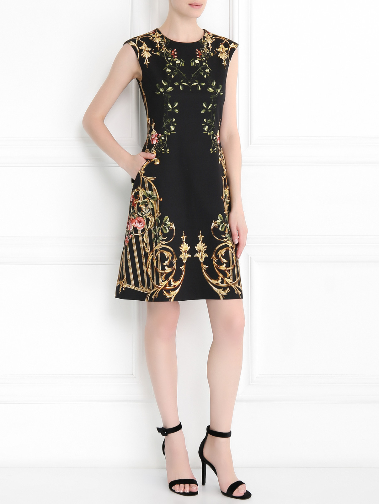Платье-футляр из хлопка с цветочным узором Alberta Ferretti  –  Модель Общий вид  – Цвет:  Черный