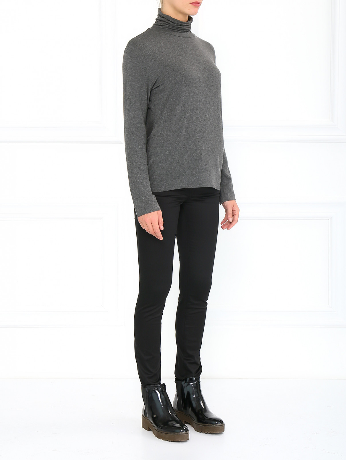 Узкие брюки из хлопка и вискозы Jil Sander  –  Модель Общий вид  – Цвет:  Черный