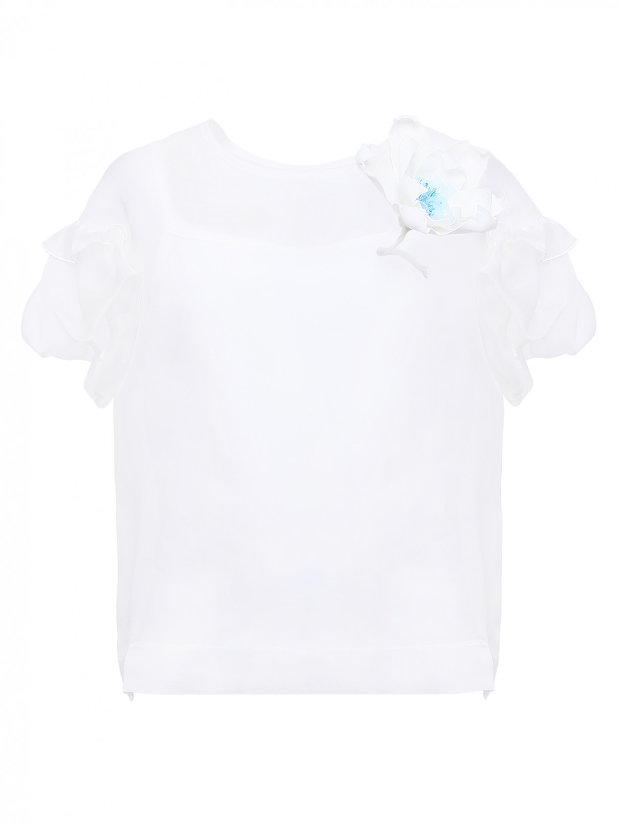 Блуза шелковая с брошью-цветком MiMiSol  –  Общий вид  – Цвет:  Белый