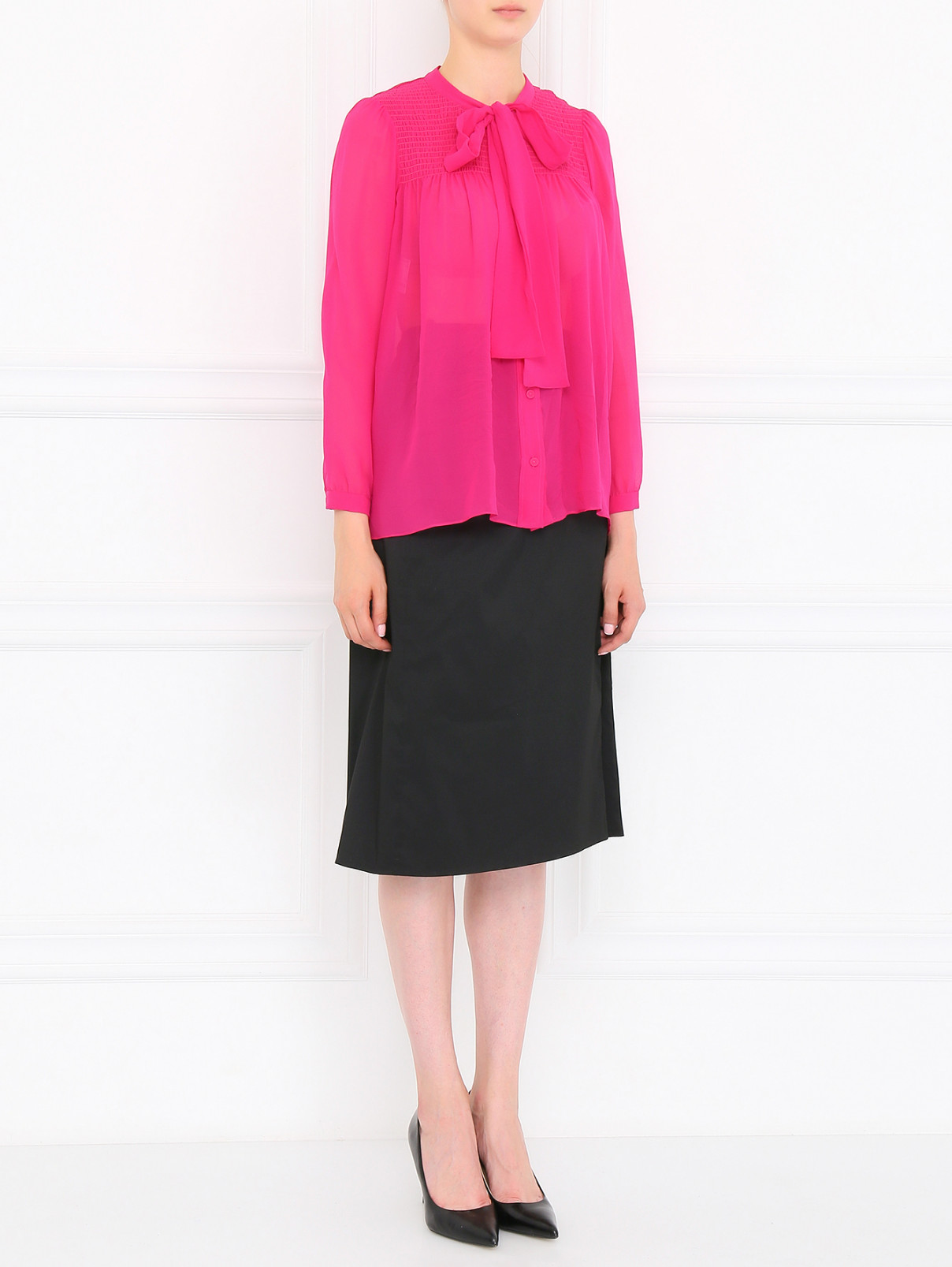 Блуза из шелка с лентами Moschino Boutique  –  Модель Общий вид  – Цвет:  Розовый