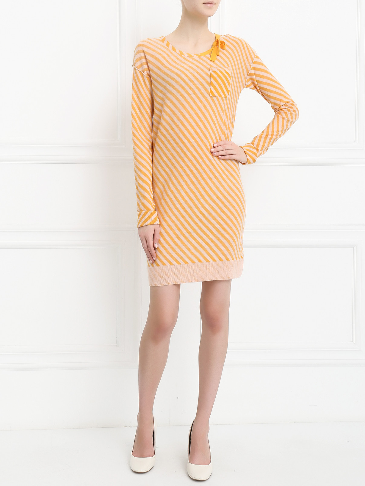 Трикотажное платье с узором "полоска" Sonia Rykiel  –  Модель Общий вид  – Цвет:  Оранжевый