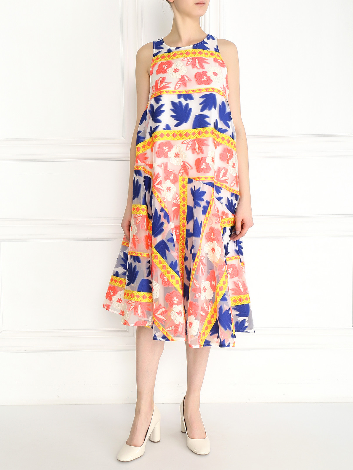 Платье-макси с цветочным узором P.A.R.O.S.H.  –  Модель Общий вид  – Цвет:  Белый
