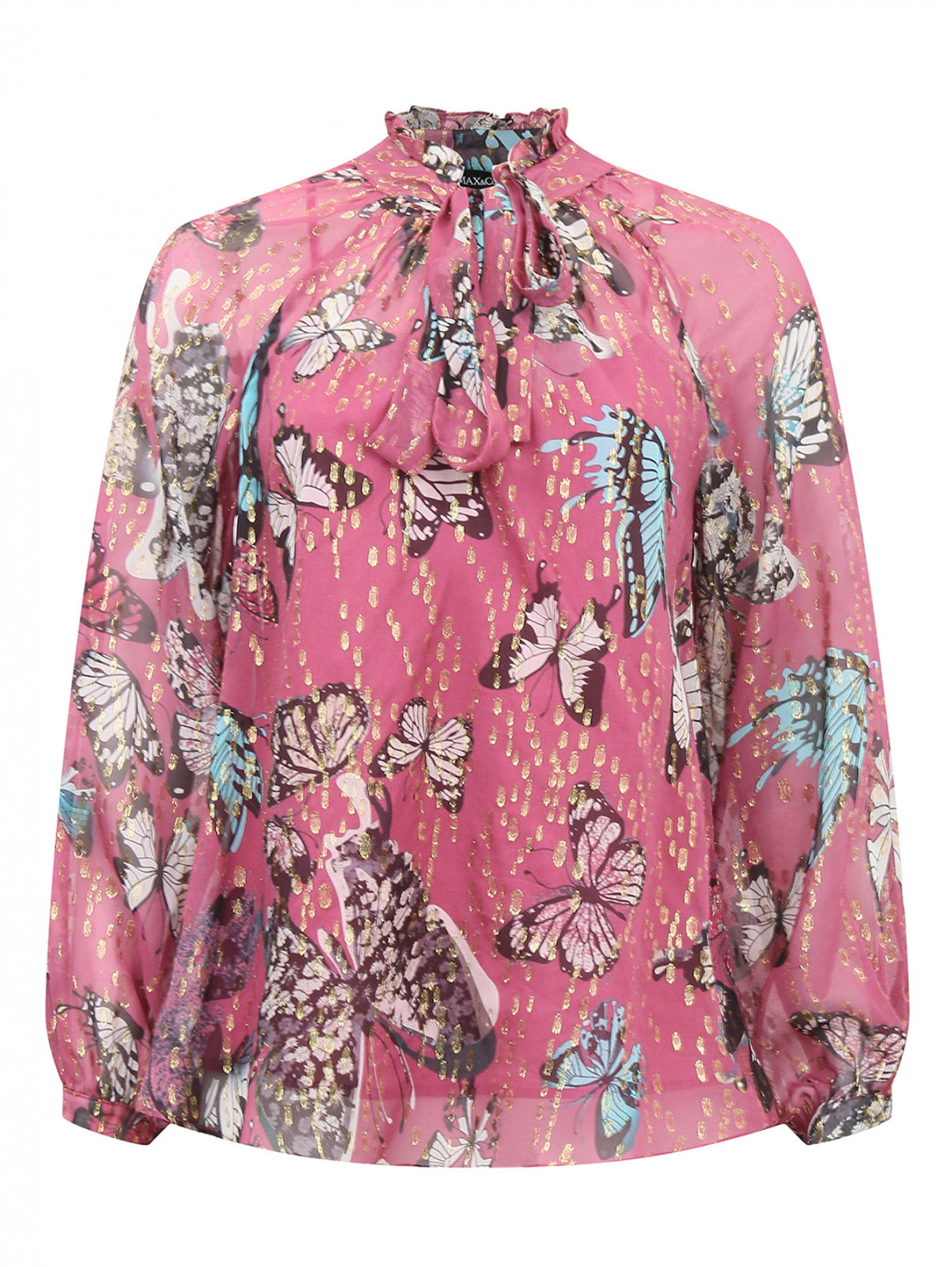 Блуза из шелка с узором Max&Co  –  Общий вид  – Цвет:  Розовый